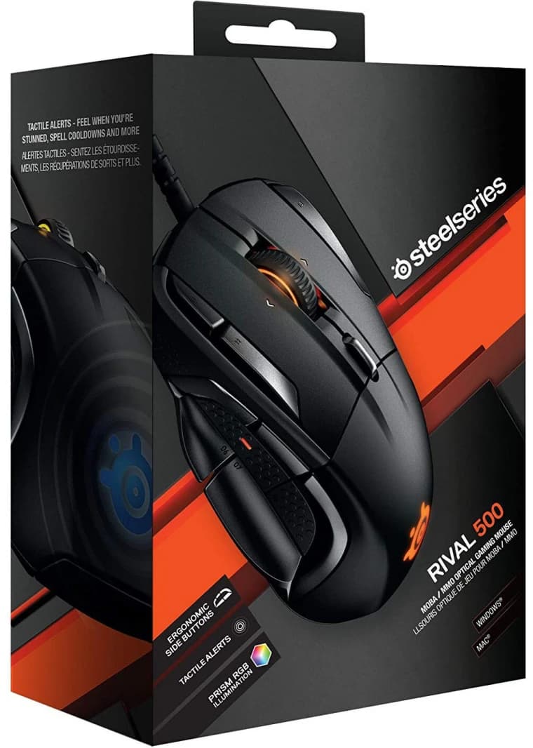 ماوس الألعاب SteelSeries Rival 500 MMO/MOBA القابل للبرمجة المزود بـ 15 زرًا بدقة 16000 نقطة في البوصة - أسود