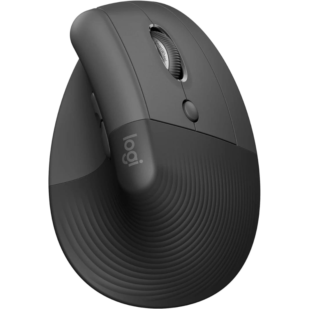 Logitech Lift Vertical Mouse Mouse Wireless ، Bluetooth Clicks 4 Buttons لنظام التشغيل Windows/MacOS/iPados ، الكمبيوتر المحمول ، الكمبيوتر - الأسود