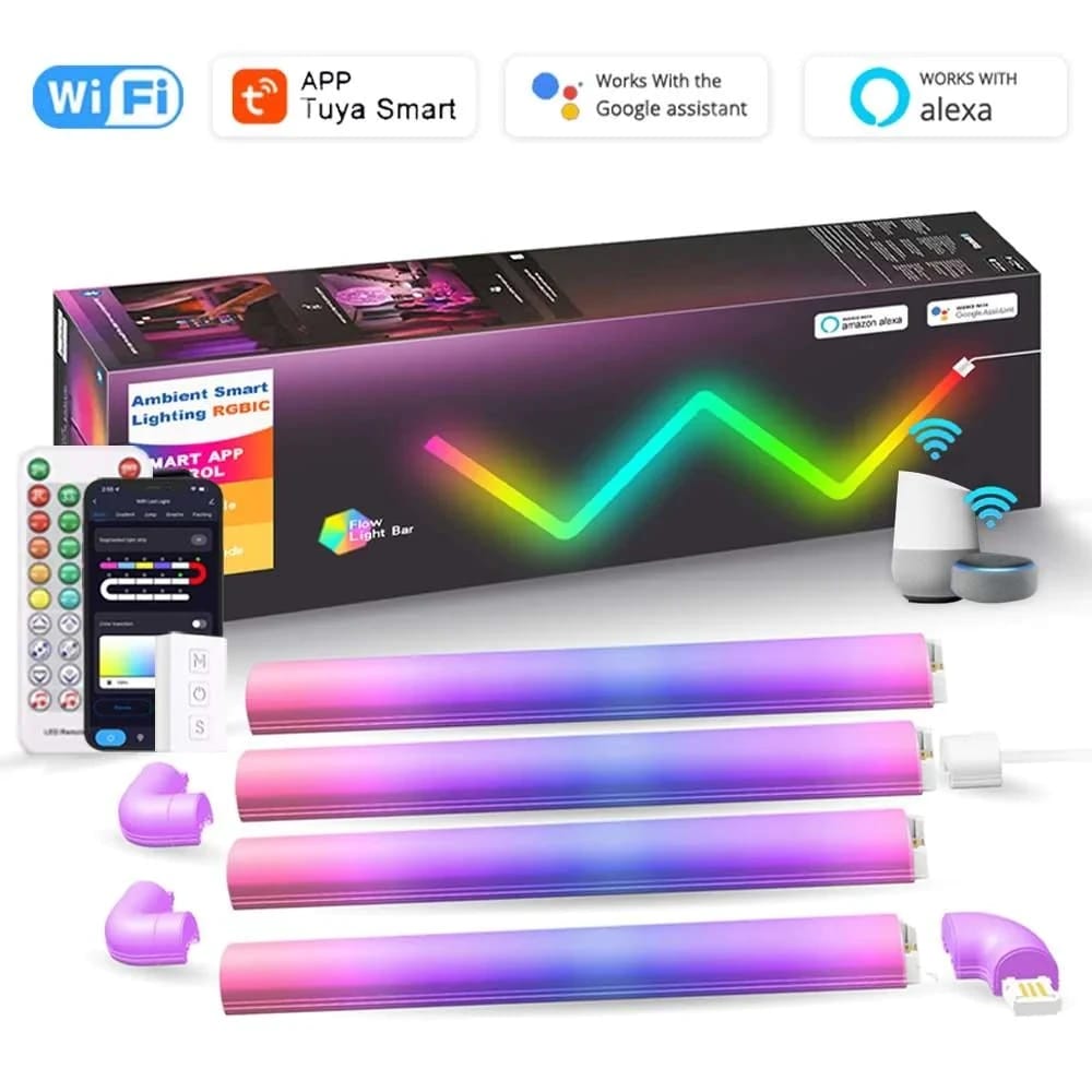 شريط إضاءة LED ذكي محيطي RGB واي فاي ذكي مع شريط إضاءة LED محيطي RGBIC Glide 5 قطع