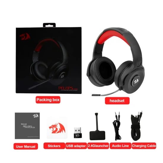 سماعة رأس REDRAGON H818 PELOPS PRO 7.1 SURROUND SOUND 2.4G لاسلكية مع جهاز إرسال للألعاب - أسود