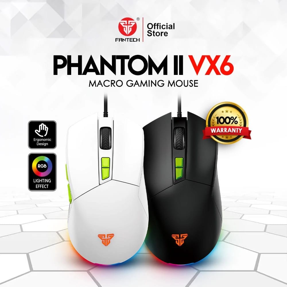 ماوس الألعاب FANTECH PHANTOM II VX6 - باللونين الأسود والأبيض