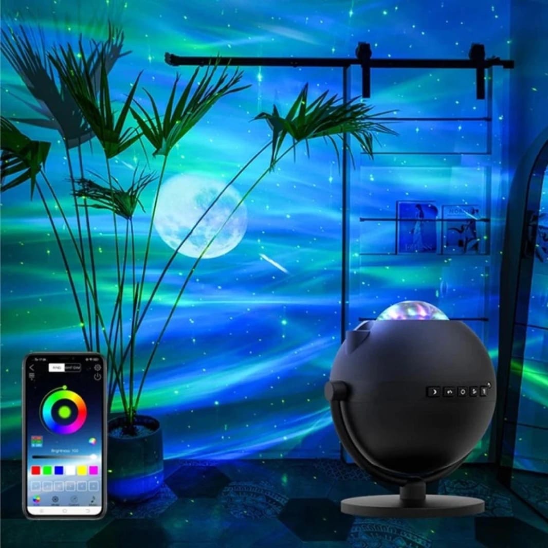 Smart Aurora Star Projector Lamp for Bedroom & Home Decor (Black), Sky Ocean Wave Colorful Night Lights w/ Multi Aurora Patterns & Modes, Galaxy Stars & Moon w/ Bluetooth Speaker, Remote Control & App