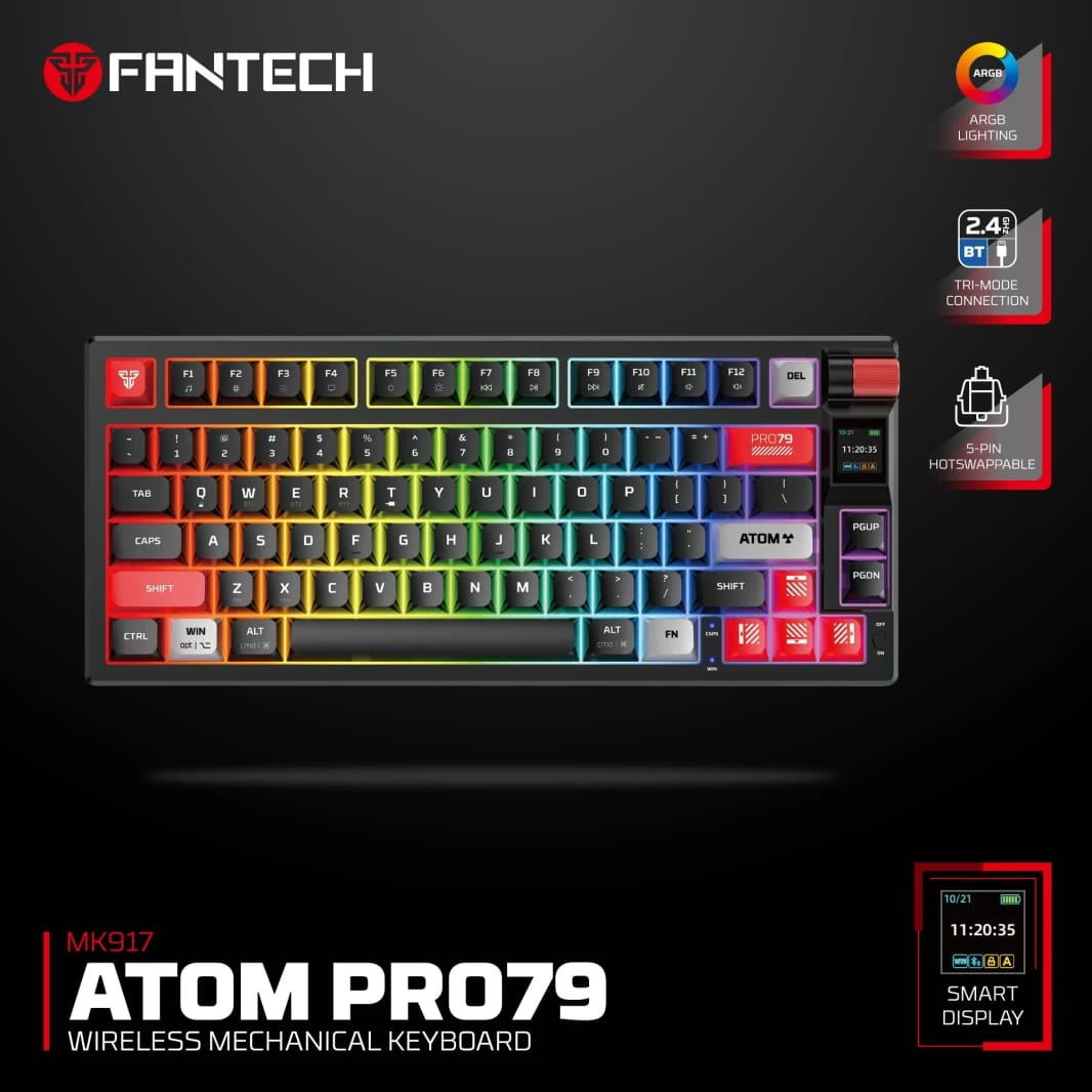 Fantech MK917 Atom Pro79 اللوحة الميكانيكية اللاسلكية لوحة مفاتيح أسود