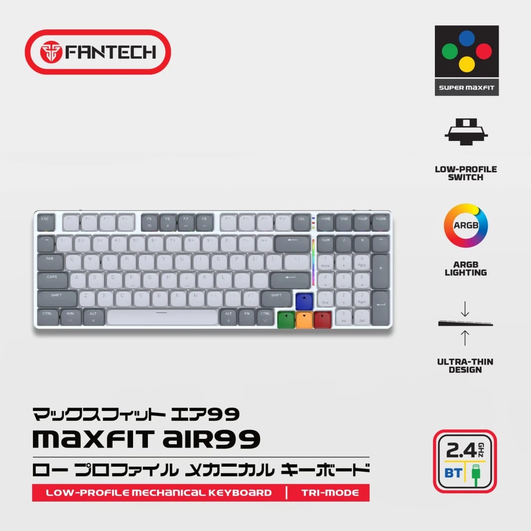 Fantech MK916 95 ٪ منخفضة لوحة مفاتيح ميكانيكية لاسلكية منخفضة (Super Maxfit Air99) (مفتاح بني)