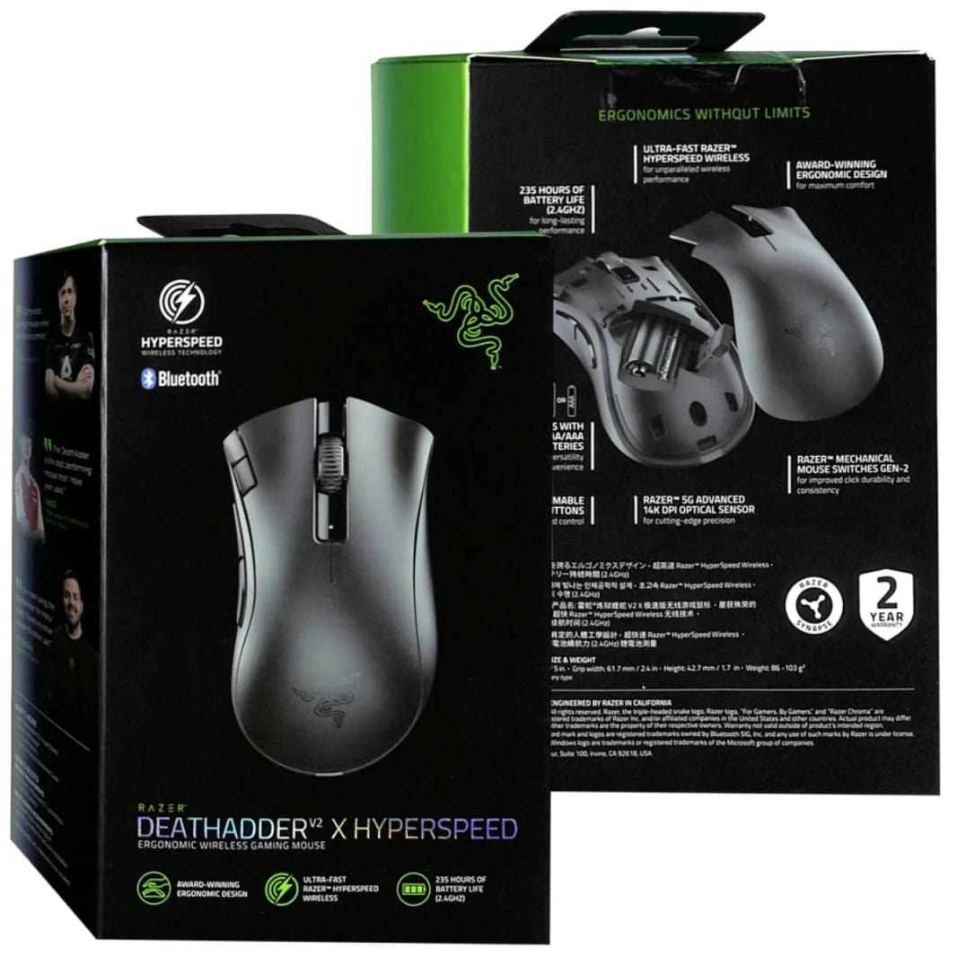ماوس الألعاب اللاسلكي فائق السرعة Razer DeathAdder V2 X HyperSpeed مع 7 أزرار ومفاتيح ميكانيكية و 14 ألف نقطة لكل بوصة