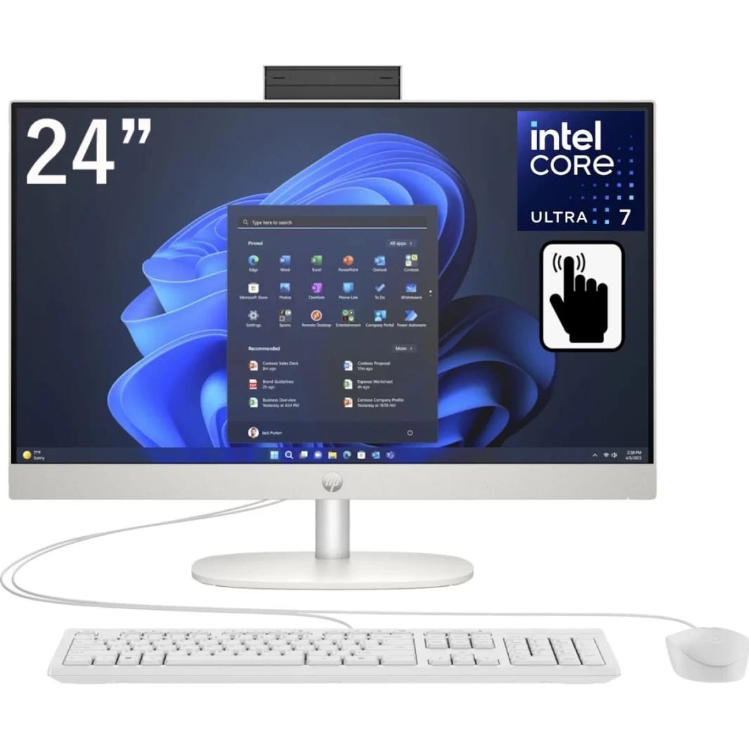 HP All-in-One 24-cr1003ne PC (2024) NEW Intel Core Ultra 7 12-Cores w/ 24" IPS Full HD 99% sRGB Touch Display & DDR5 Memory - White
