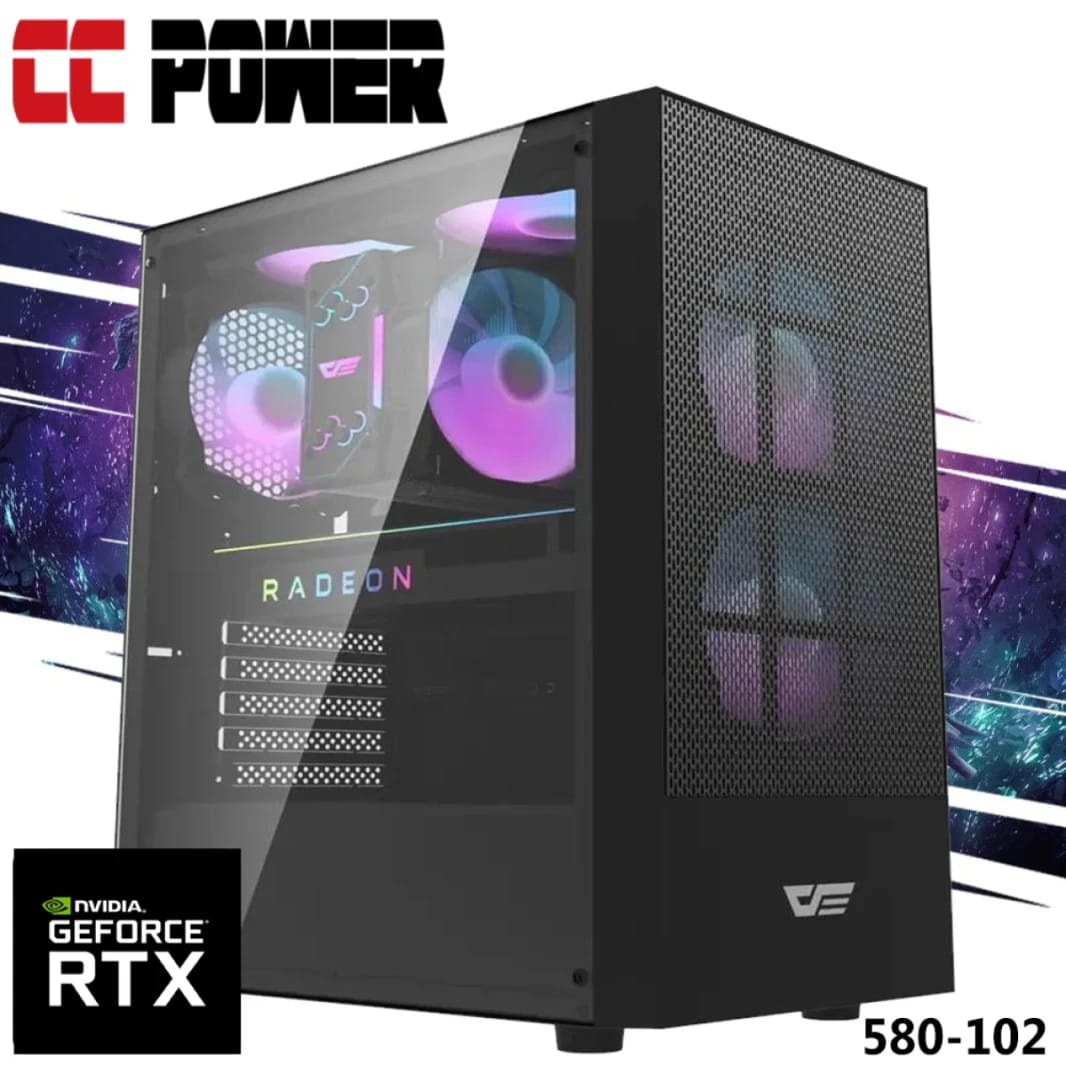 CC Power 580-102 Gaming PC 13Gen Intel Core i3 4-Cores w/ AMD Radeon RX 580 GTS 8GB GDDR5 & Advance Air Cooler
