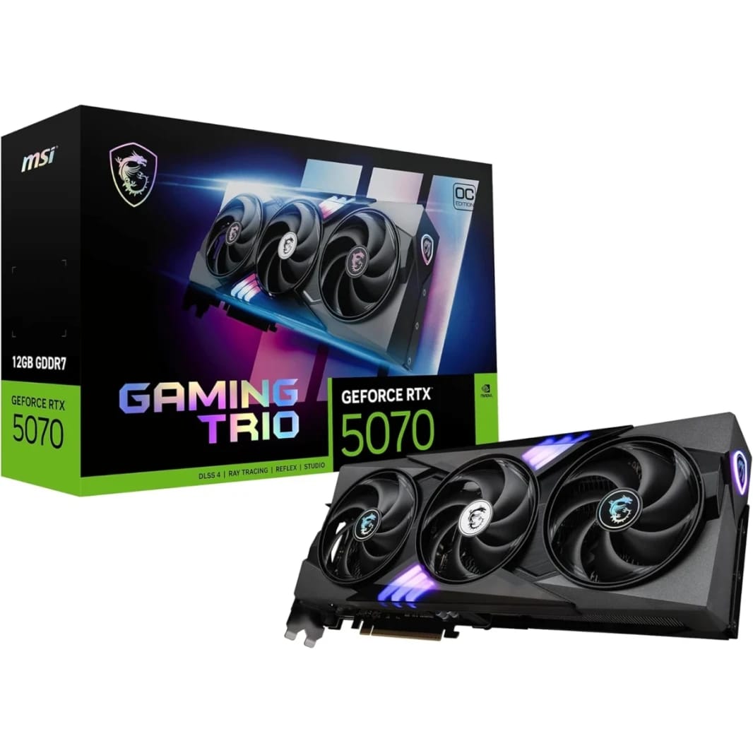 MSI GeForce RTX 5070 Gaming Trio OC 12GB GDDR7 192-Bit Memory, 2610 MHz Boost Clock, 6144 CUDA Cores, 28 Gbps Memory Speed, PCI Express Gen 5