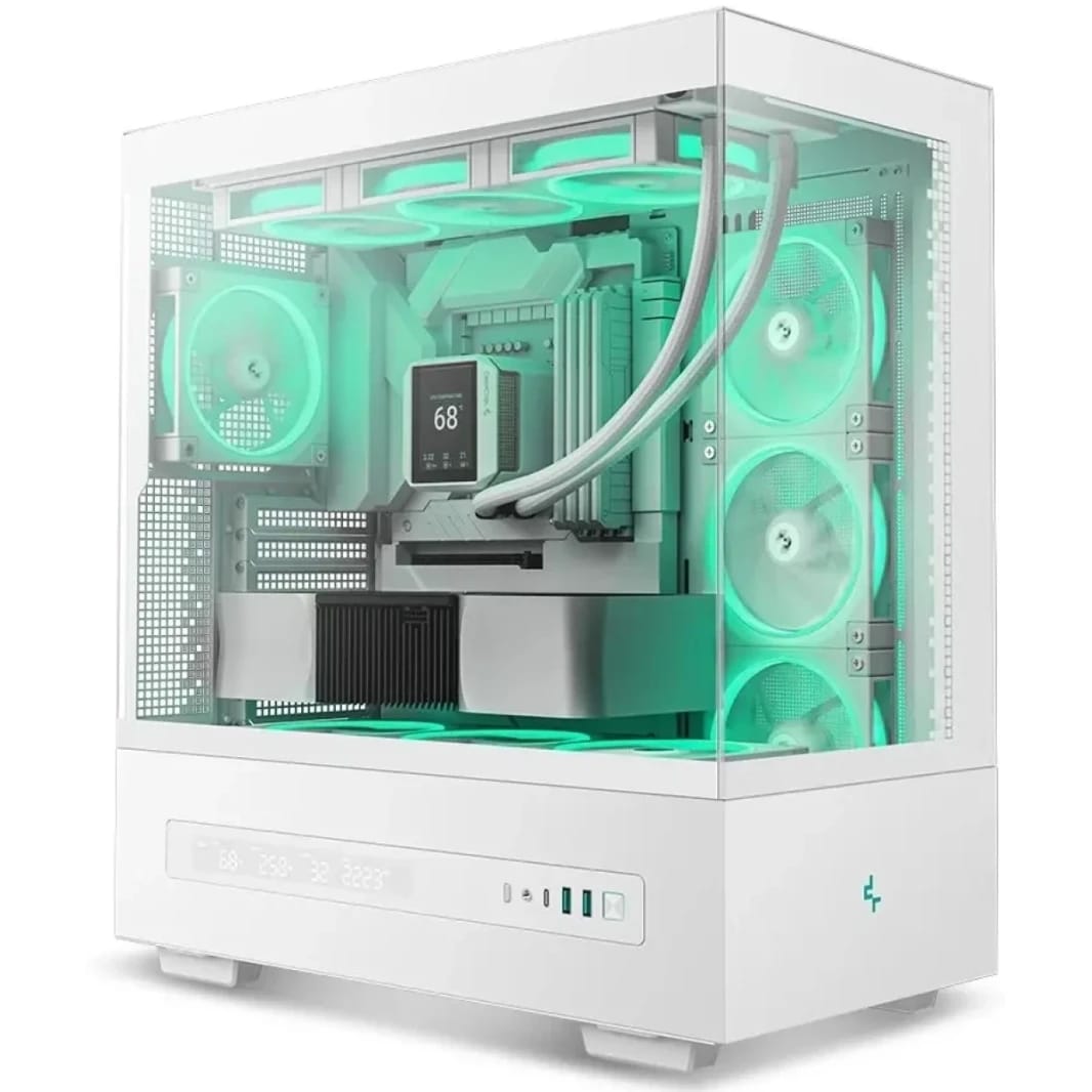 DeepCool CH690 DIGITAL Mid Tower w/ Semi-Glass Panel & Digital Display For Real-Time Monitoring Support 420mm Radiator & Rear Connector , White