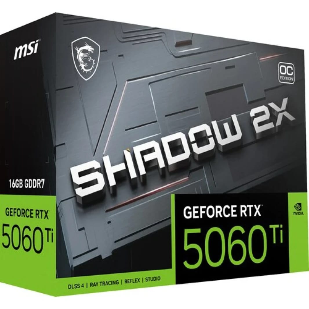 MSI GeForce RTX 5060 Ti 16G SHADOW 2X OC PLUS 16GB GDDR7 128-Bit Memory, 2602 MHz Boost Clock, 28 Gbps Memory Speed, 4608 CUDA Cores, PCI Express Gen 5