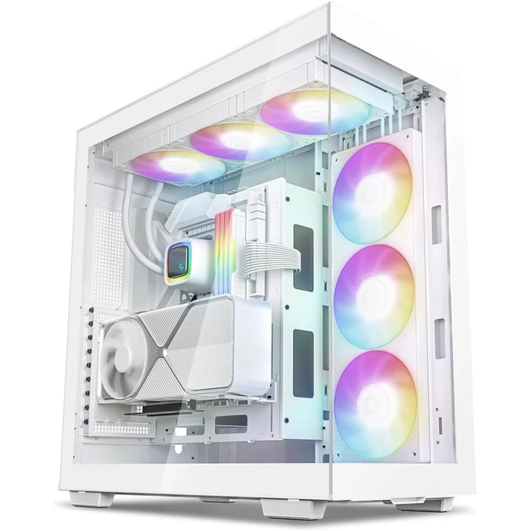 DeepCool CH780 ATX+ Panoramic Dual Chamber w/ Vertical Mount & Gen 4 Riser Cable Tempered Glass 3x Trinity 140mm ARGB Fans - White