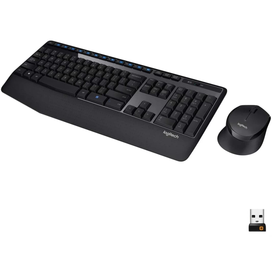 Logitech MK345 Wireless Combo Full-Sized Keyboard with Palm Rest and Comfortable Right-Handed Mouse 2.4 GHz Wireless USB Receiver Arabic / English Layout