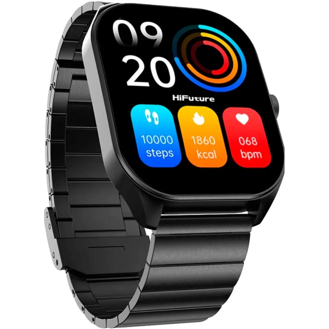 HiFuture Apex Smart Watch, Stainless Steel, Wireless Calling, 2.04 Inch AMOLED Display, IP68 Water Resistant, 7 Days Battery Life- Black
