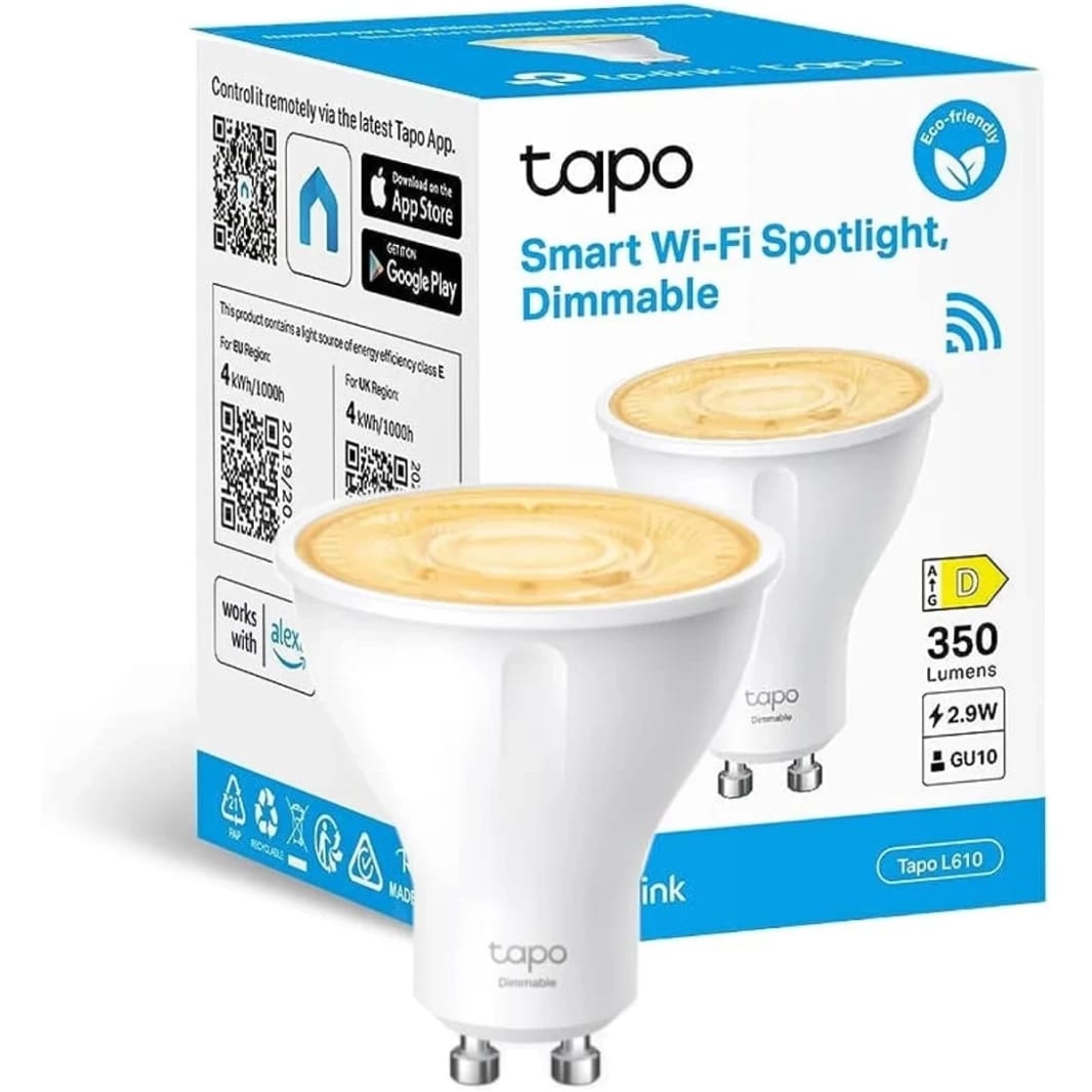 TP-Link Tapo L610 Smart Led Bulbs Dimmable LED Spotlight Bulbs 2700K Warm Light GU10 Lamp Base Remote Control Works with Alexa & Google Home No hub required