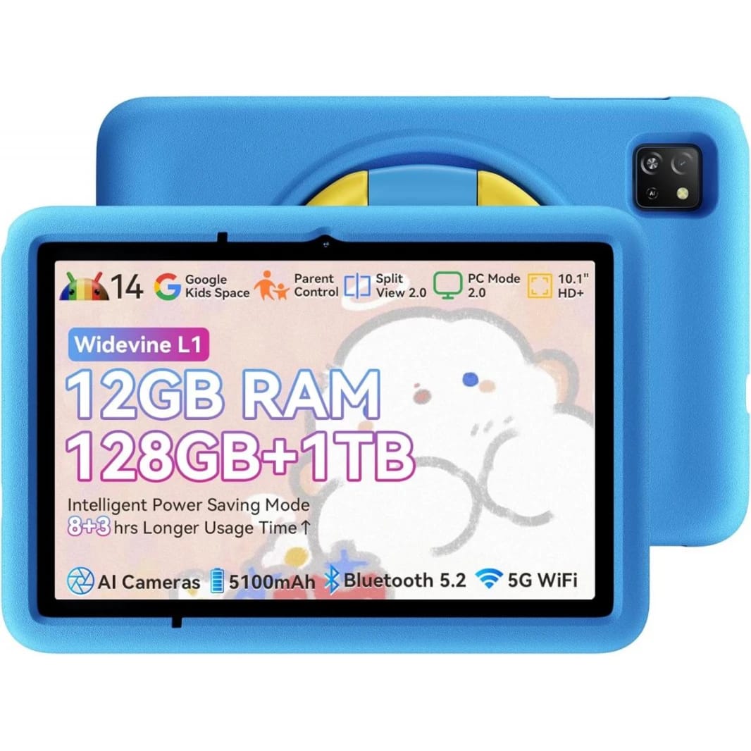 Blackview Kids Tablet,10 inch,12GB+128GB, 5G WiFi,Widevine L1,Parent Control,Kids Space for Toddler,Android 14, Tab A6Kids with case