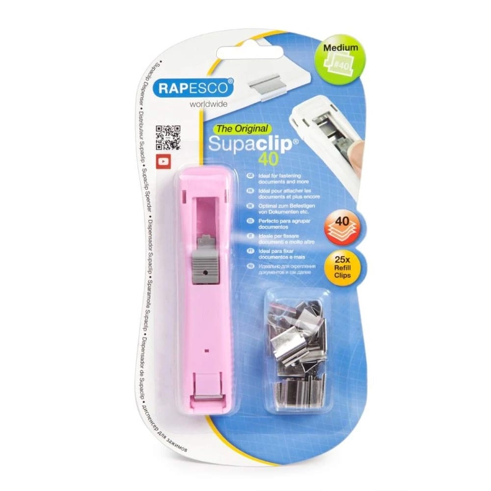 Supaclip #40 Candy Pink Dispenser & 25 مقاطع من الفولاذ المقاوم للصدأ