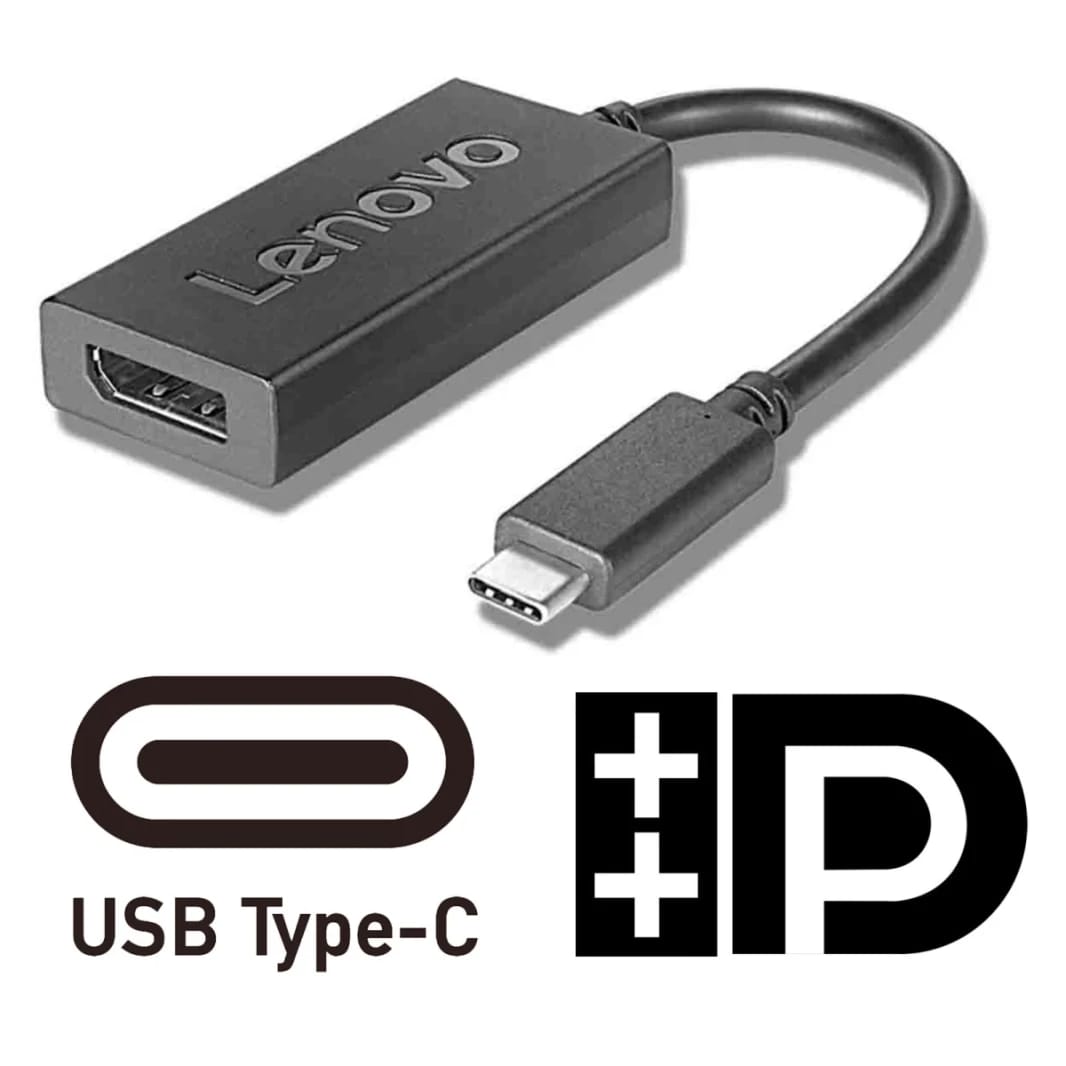 Lenovo USB-C Male to DisplayPort Female Adapter 200mm Support 4K - Black