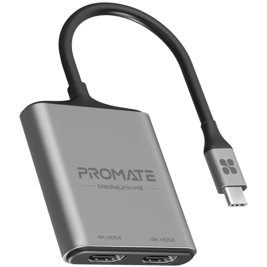 Promate MediaLink-H2 USB-C to Dual HDMI Adapter 4K HDR Thunderbolt 4 For MacBook Air/Pro, iPad Pro, Surface , Galaxy, Chromebook