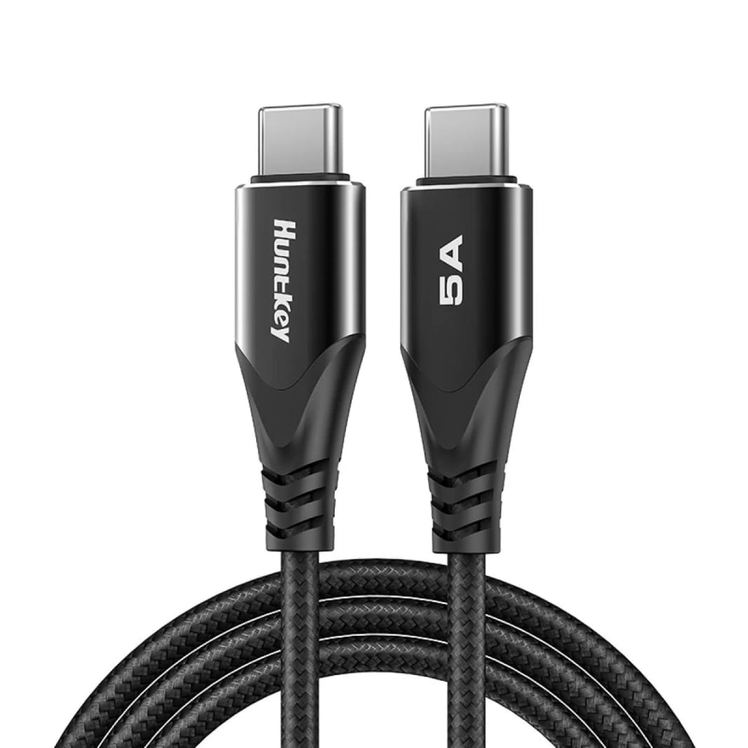 كيبل هانتكي HKCC502001 للشحن السريع USB-C إلى USB-C، بطول 2 متر وقدرة 100 واط و5 أمبير - أسود