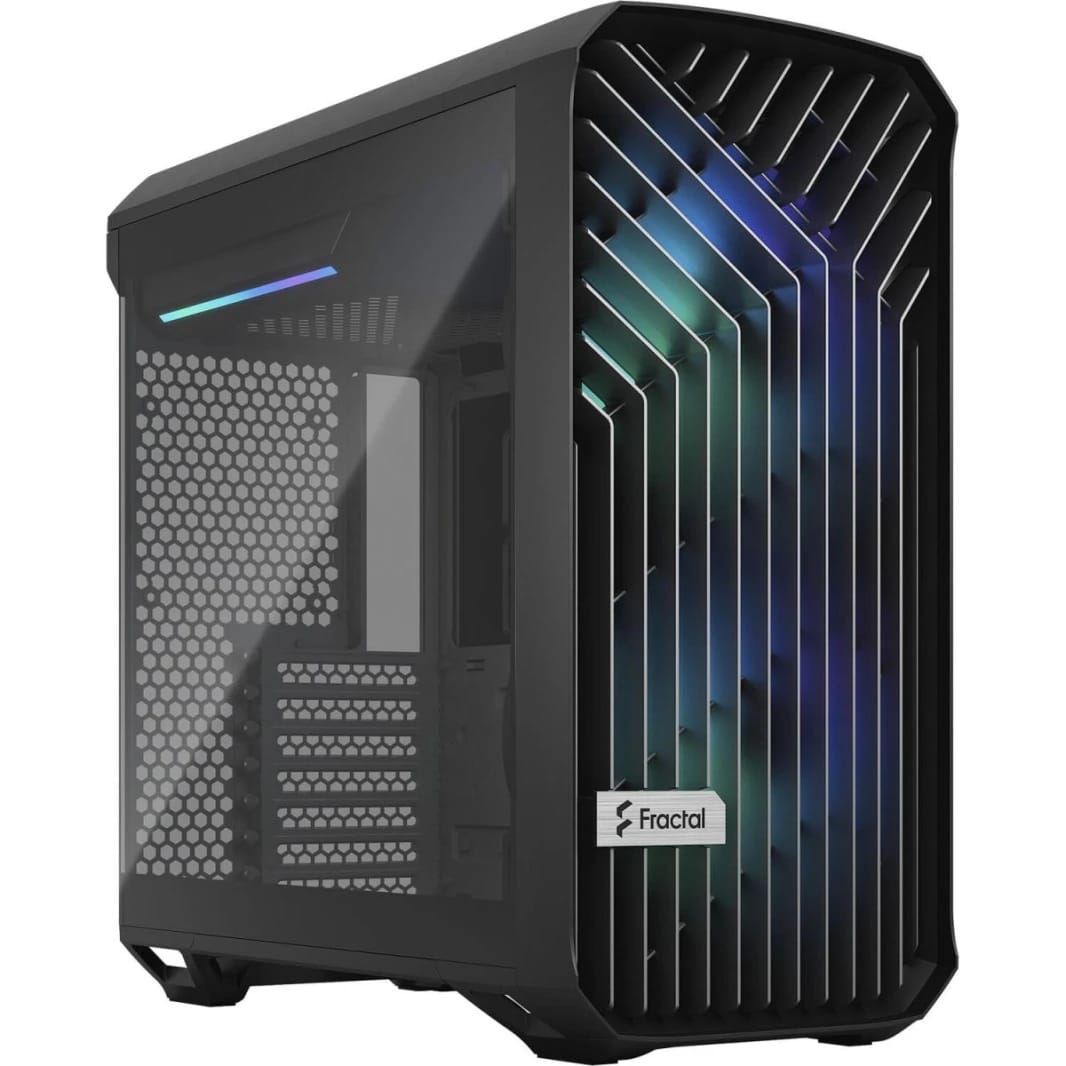 صندوق ألعاب فركتال ديزاين تورنت كومباكت RGB (أسود بلمسة خفيفة) زجاج مقوى متوسط الحجم بمنفذ Type-C ومروحتين أماميّتين Prisma مقاس 180 مم