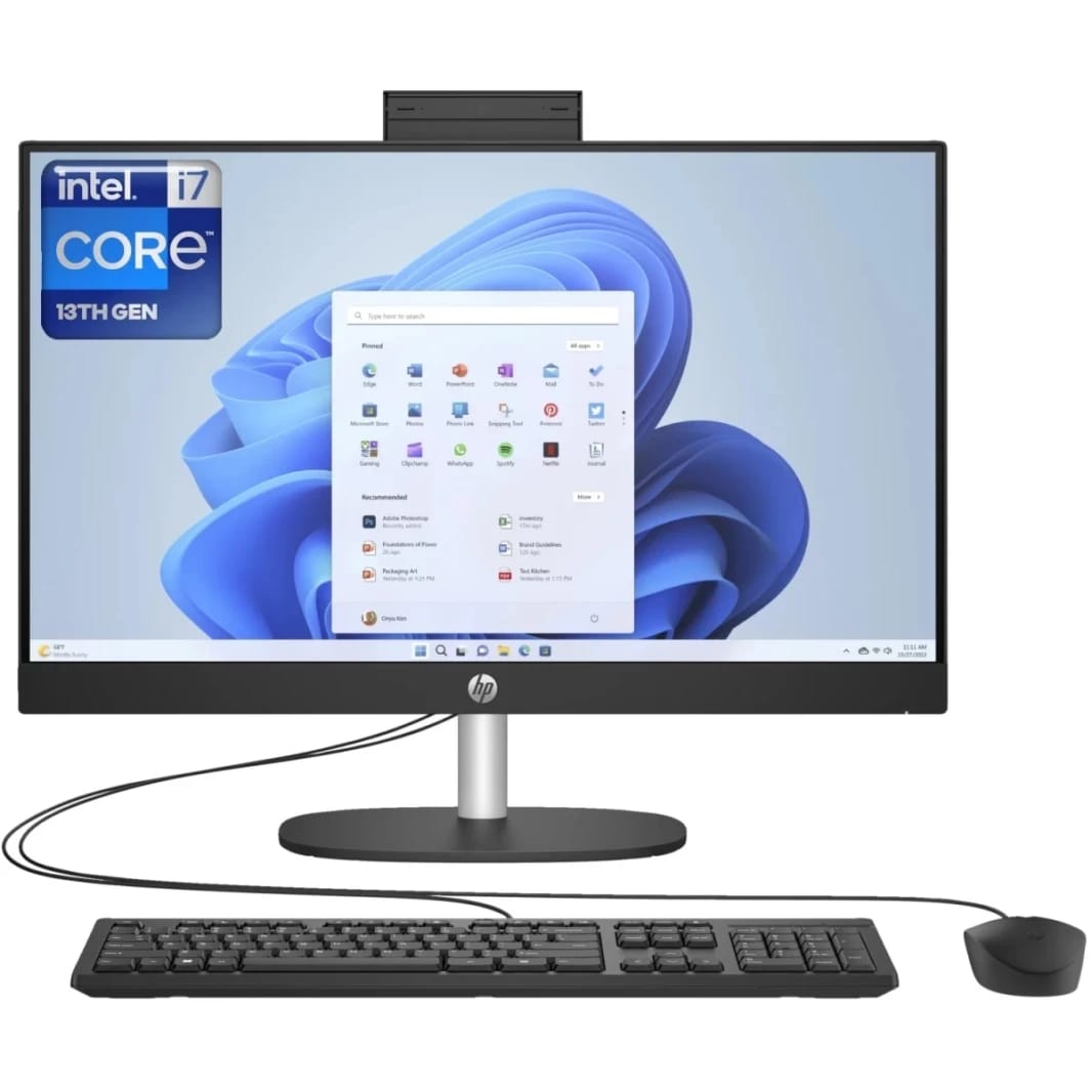 كمبيوتر HP الكل في واحد 24-cr0041ne (إصدار 2023) بمعالج Intel Core i7 الجيل 13 عشاري النواة وشاشة 24 بوصة IPS Full HD (نسخة مخصصة) - أسود