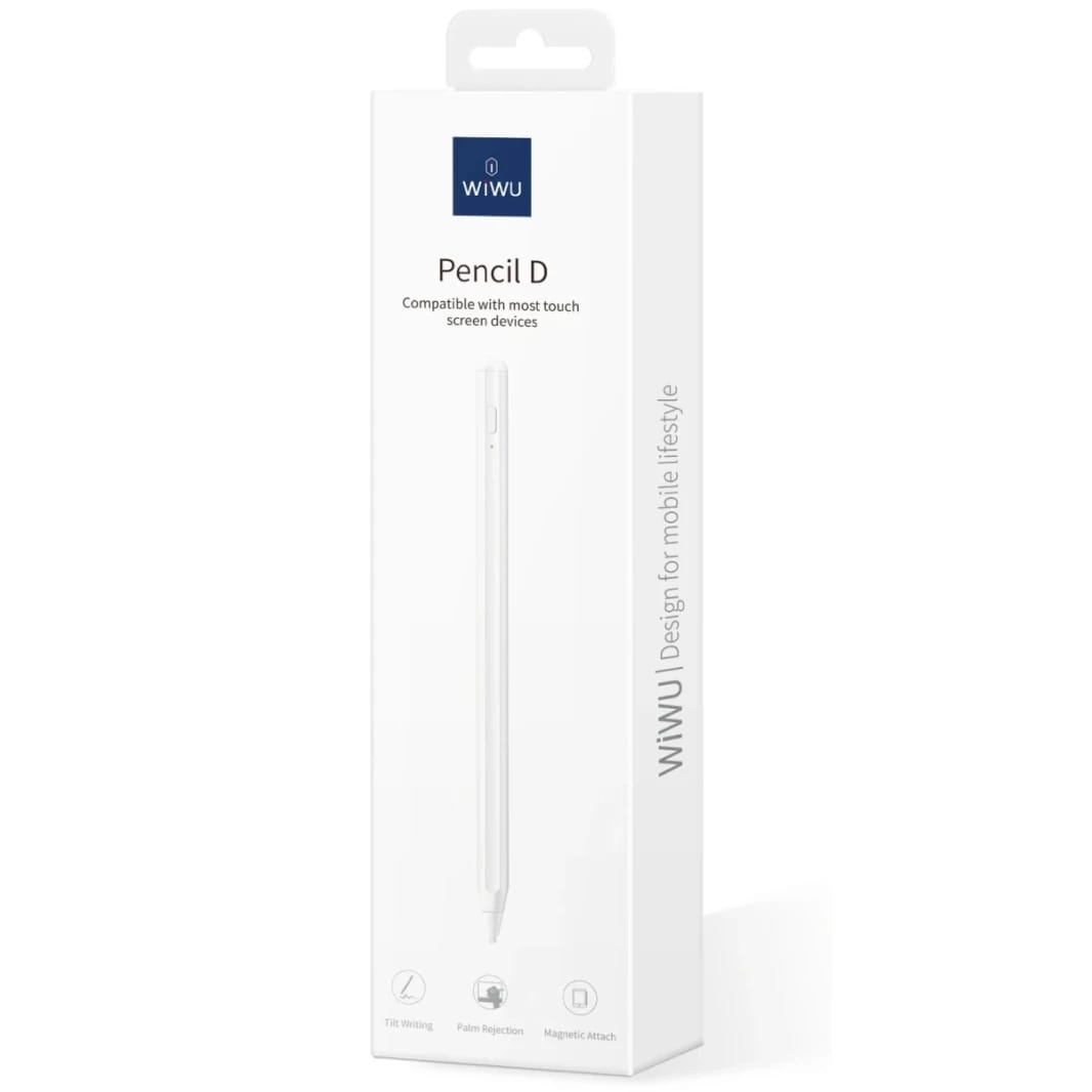 قلم WiWU Pencil D الذكي 2 في 1، متوافق مع أجهزة iOS وأندرويد - أبيض