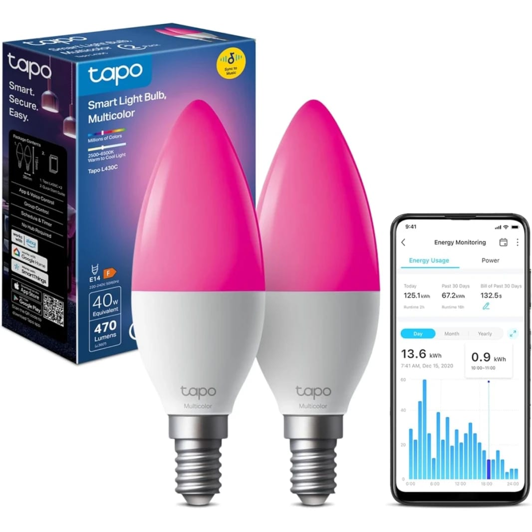 مصباح Tapo L430C الذكي متعدد الألوان (عبوة من قطعتين)، واي فاي E14