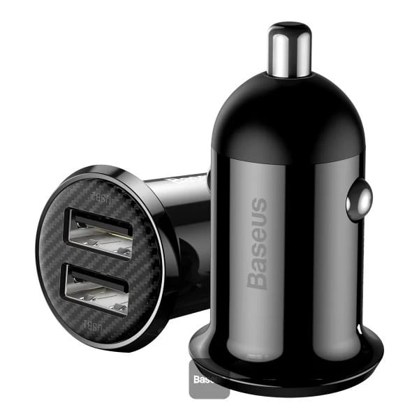شاحن سيارة بيسوس جرين برو (منفذ USB مزدوج 4.8 أمبير) أسود
