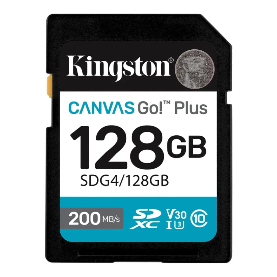 بطاقة ذاكرة Kingston Canvas Go! Plus SD بسعة 128 جيجابايت للكاميرات الرقمية (DSLR) والكاميرات بدون مرآة وتصوير الفيديو بدقة 4K - سرعة قراءة تصل إلى 200 ميجابايت/ثانية وكتابة 160 ميجابايت/ثانية