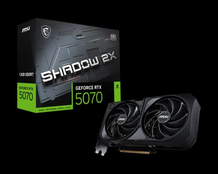بطاقة الرسوميات MSI GeForce RTX 5070 SHADOW 2X OC بسعة 12 جيجابايت GDDR7