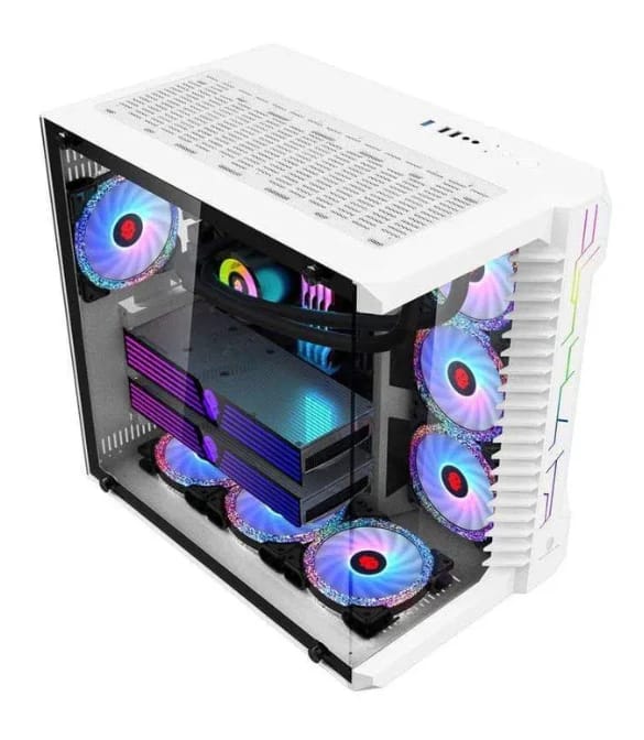 كيس الكمبيوتر المكتبي للألعاب روبن III بتصميم برج متوسط ATX مع لوح زجاجي مقسّى - أبيض