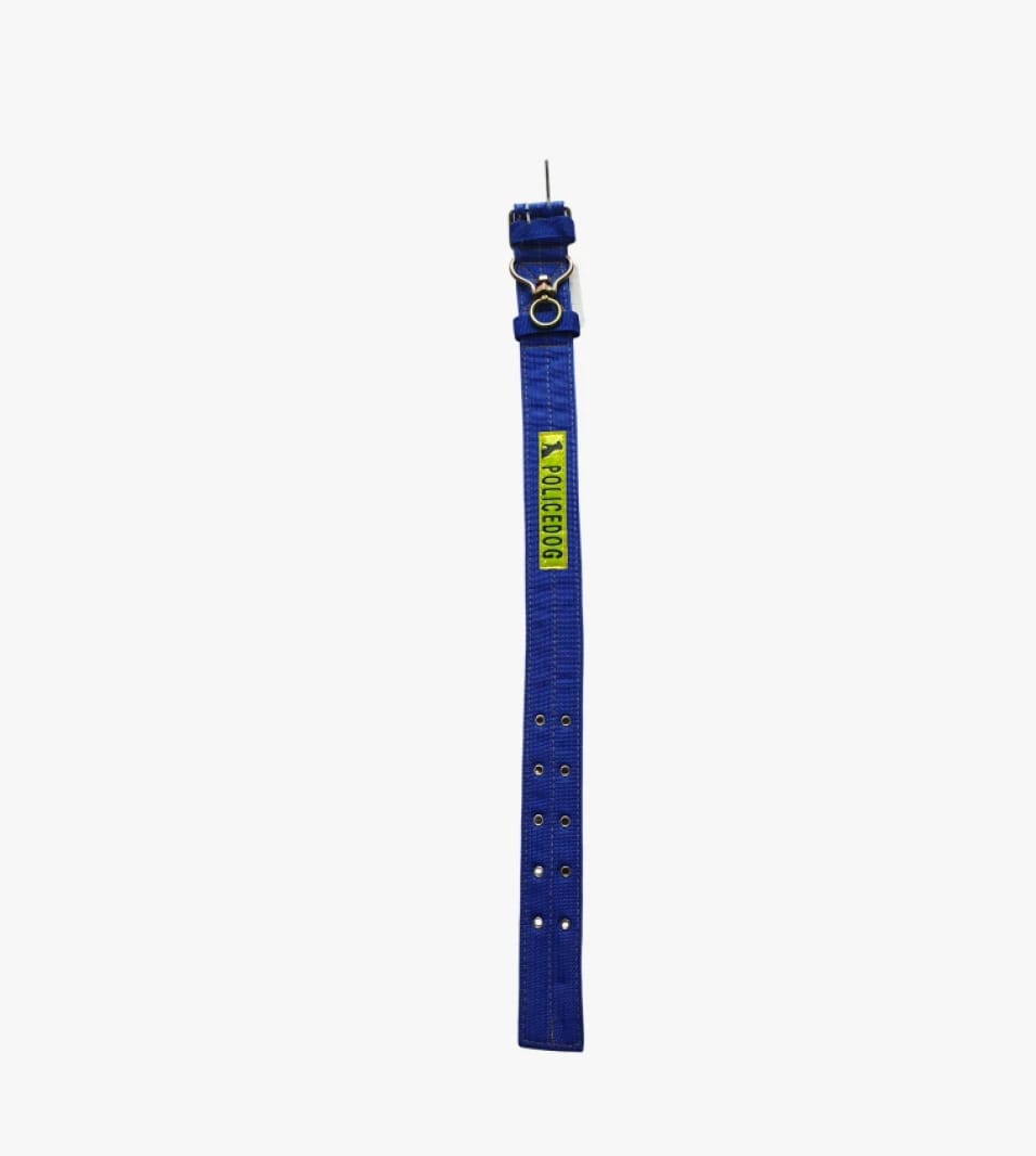 طوق كلب شرطي أزرق متين عالي الجودة مع أبزيم معدني وحلقات متعددة للكلاب المدربة الكبيرة من براند بوليس دوق