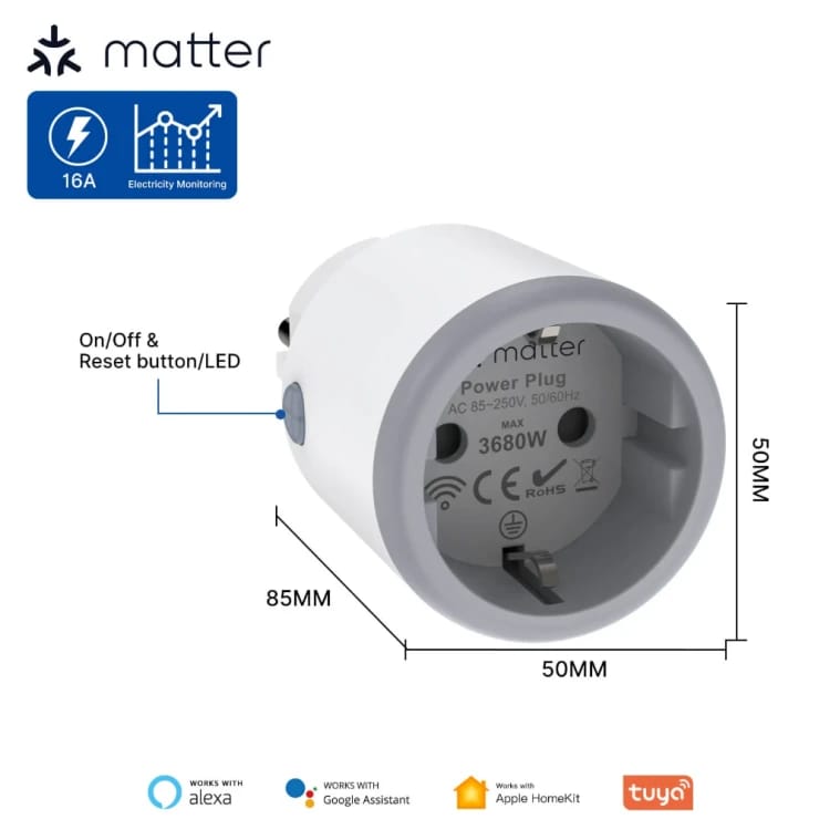 قابس MOES الذكي 16 أمبير مع مراقبة الطاقة - Matter