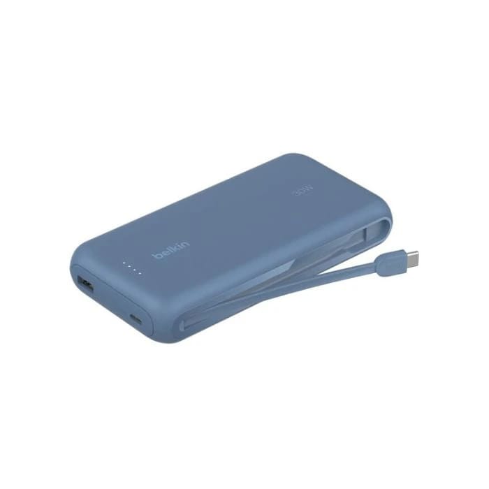 بيلكن بوست شارج باور بانك 20000 مللي أمبير، PD 30 واط، USB-C، بكابل مدمج وUSB-C وUSB-A، أزرق