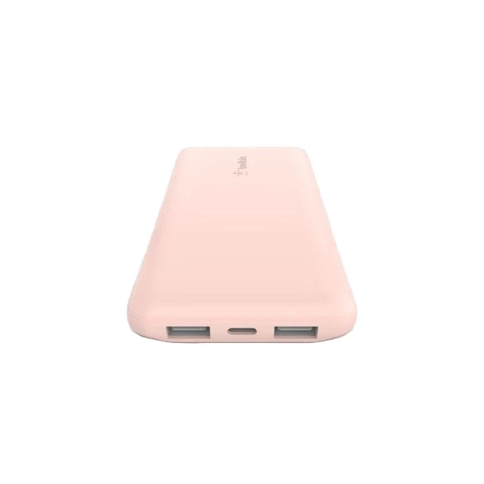 بنك الطاقة Belkin Boost Charge بثلاثة منافذ وسعة 10000 مللي أمبير مع USB-C بقدرة 15 واط، USB-A مزدوج، وردي