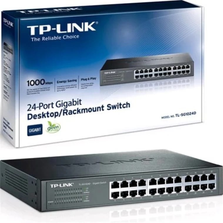 محول تي بي لينك TL-SG1024D غير مُدار بـ24 منفذ جيجابت إيثرنت للتوصيل والتشغيل بدون مروحة للاستخدام المكتبي/التثبيت في الرف