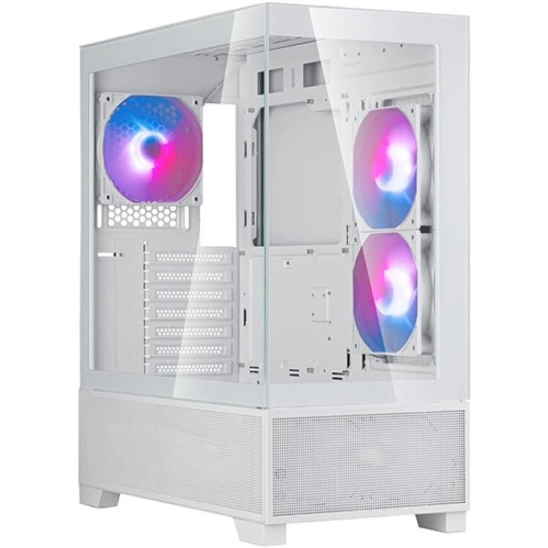 SilverStone Lucid 05 (أبيض) صندوق ألعاب ATX متوسط برج زجاج مع إضاءة ARGB بإطلالة بانورامية جريئة 270° مع منفذ USB Type-C و3 مراوح ARGB 120 مم + أمامي 2x 80 مم