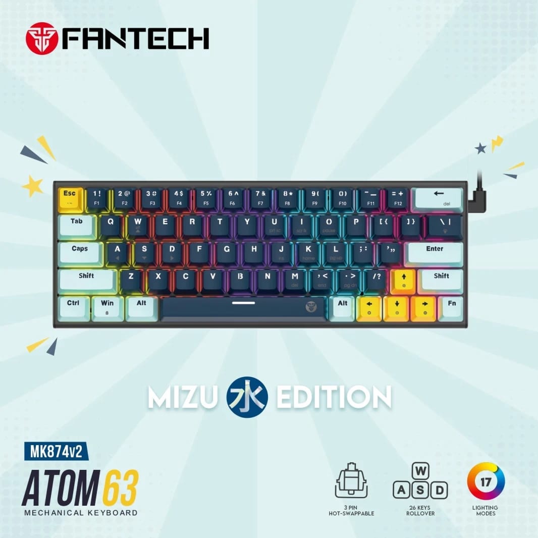 فانتيك MK874 V2 أتوم 63 لوحة مفاتيح ميكانيكية قابلة للتبديل الساخن باللون الأزرق البحري