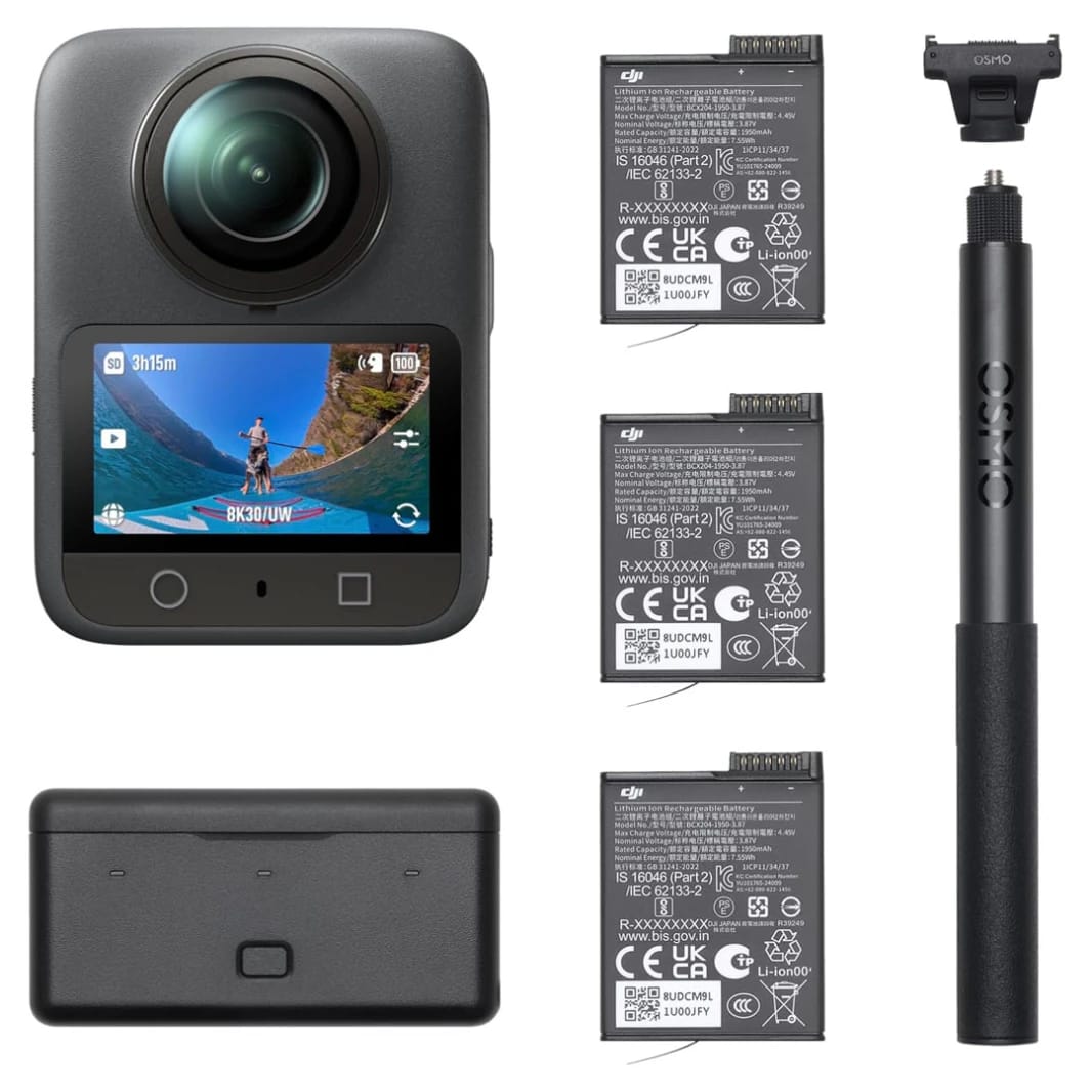 مجموعة مغامرات DJI Osmo 360 - كاميرا حركة 8K بزاوية 360 درجة