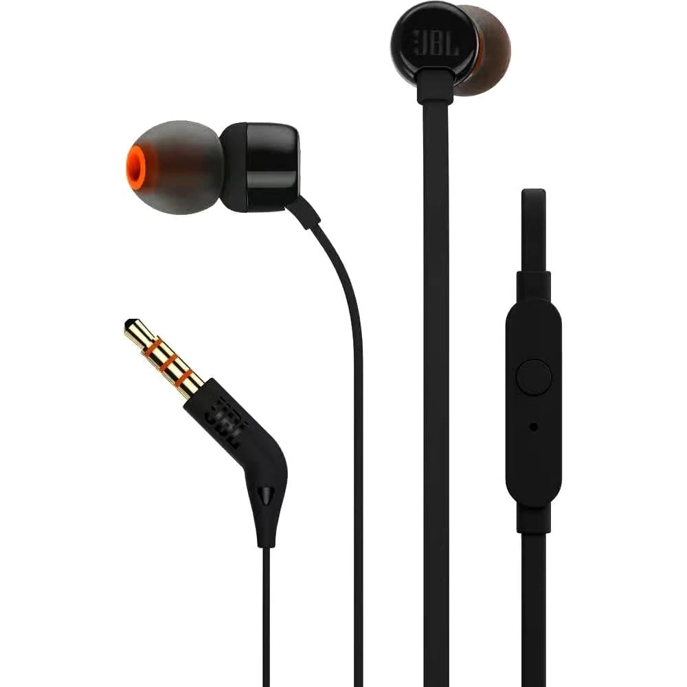JBL - سماعات أذن سلكية - سماعات داخل الأذن Tune 110 بصوت JBL بيور باس وميكروفون - أسود