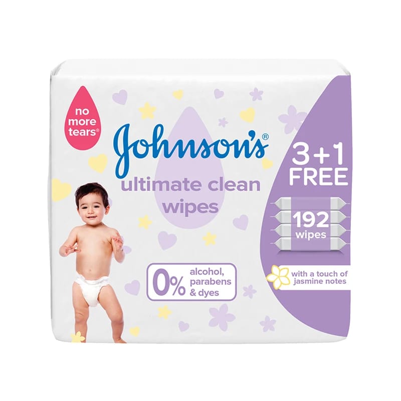مناديل جونسونز للأطفال Ultimate Clean حزمة 48 مناديل (3 + 1 مجاني)
