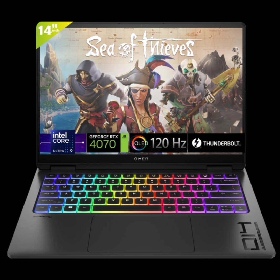 لابتوب HP OMEN Transcend Gaming خفيف الوزن 14-fb0000ne إنتل كور Ultra 9 185H معزز بالذكاء الاصطناعي NVIDIA GeForce RTX 4070 بطاقة 8 جيجابايت 14 بوصة 3K (2880 × 1800)، OLED بمعدل تحديث 120 هرتز - أسود
