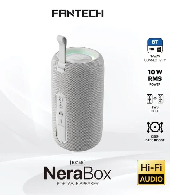 مكبر صوت FANTECH BS159 لاسلكي حقيقي TWS بيس عميق بقدرة 10 واط بمحرك 57 مم واتصال رباعي BT بطاقة TF يو إس بي RGB مكبر صوت محمول - رمادي