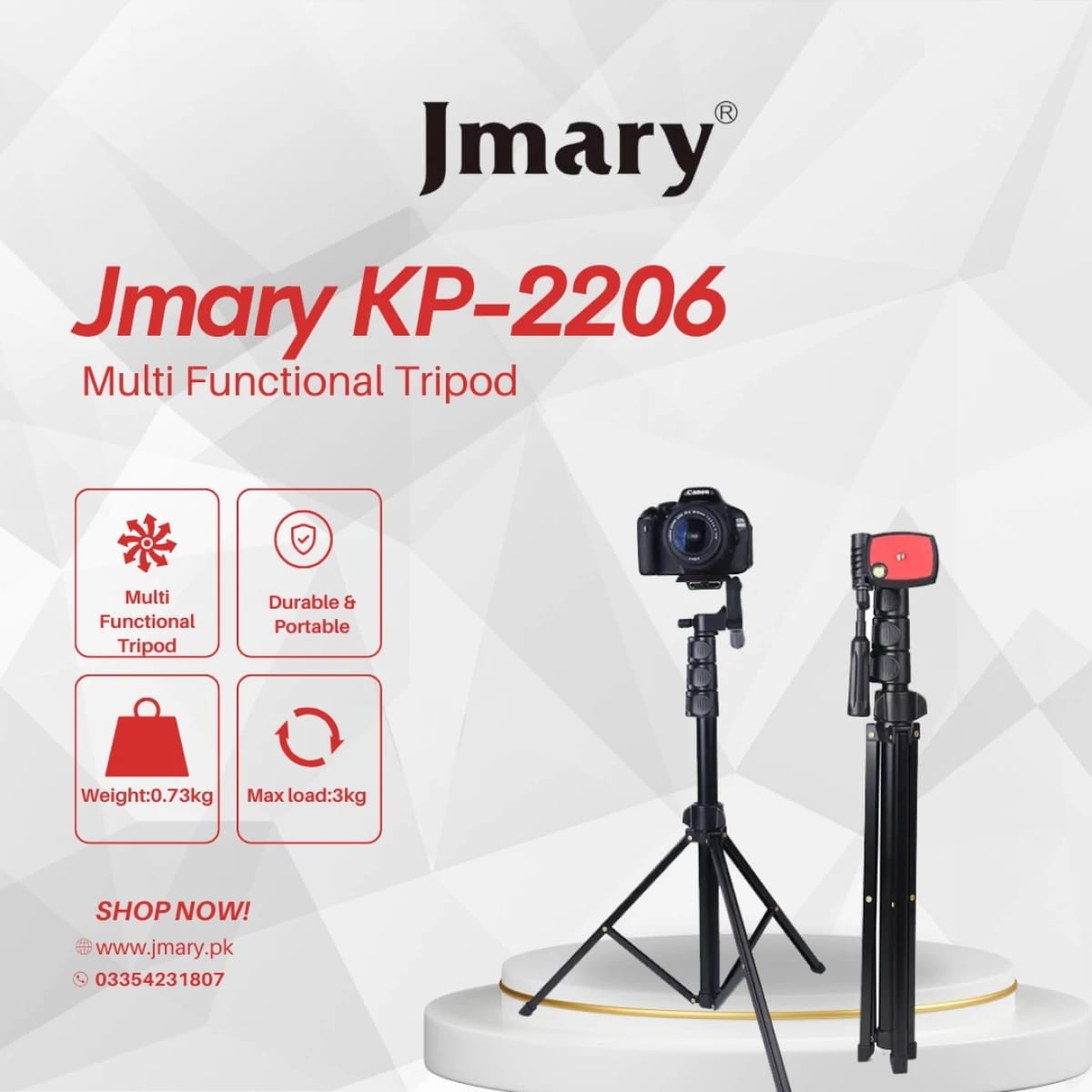 جي ماري KP-2206 حامل ثلاثي للكاميرا والهاتف ومنصة سيلفي قابلة للتمديد مع حامل للجوال
