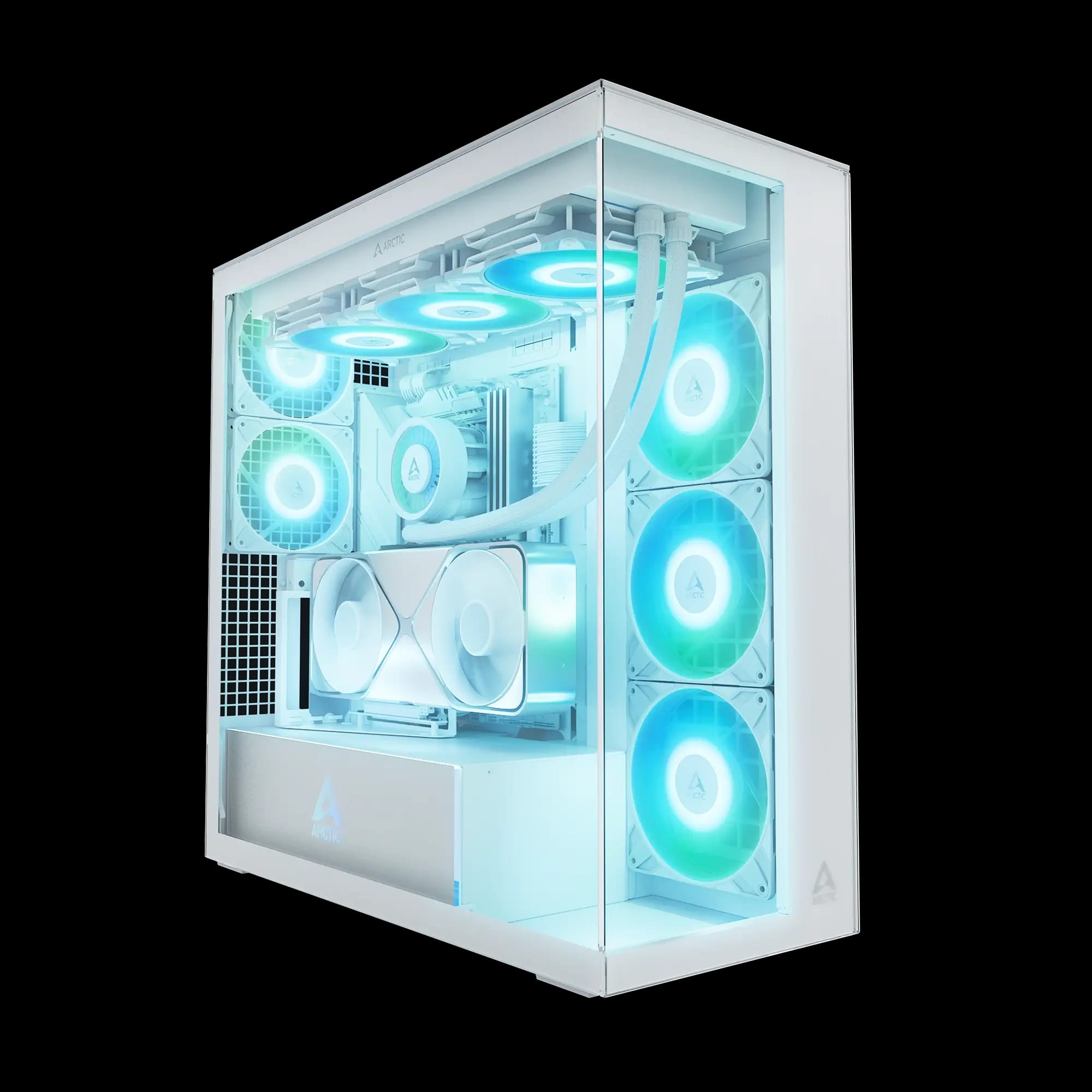 صندوق ألعاب Arctic Xtender VG أبيض بزجاج شفاف من نوع E-ATX