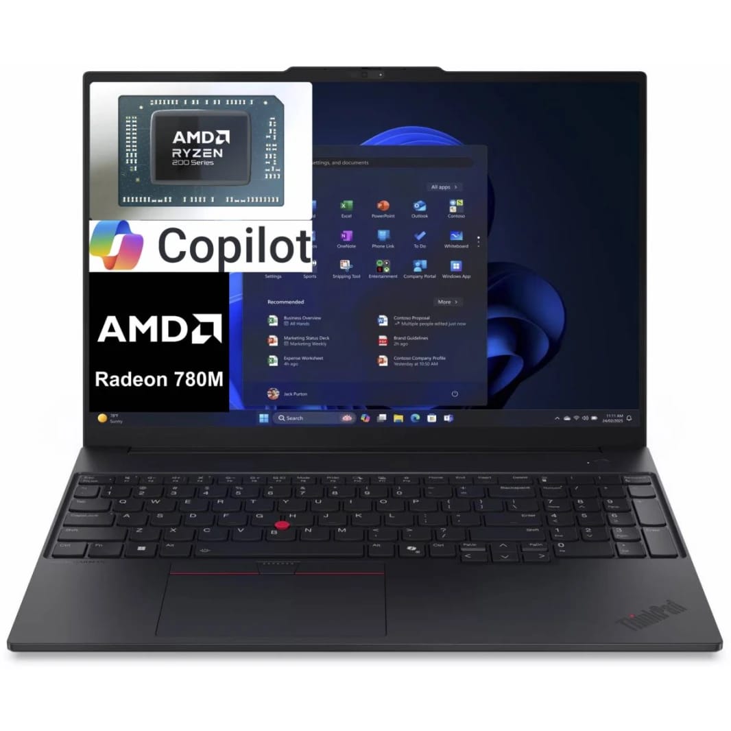 لابتوب الأعمال AI لينوفو ThinkPad E16 Gen 3 | معالج AMD Ryzen™ 7 250 بثمانية أنوية، يصل إلى 5.1GHz، رسومات AMD Radeon™ 780M، ذاكرة DDR5 5600، 16GB، شاشة WUXGA 16"