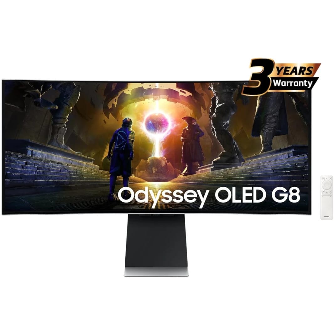 سامسونج أوديسي OLED G8 سمارت (DG852) 34 بوصة 3K UWQHD منحني، 175Hz، 0.03ms، QD-OLED، HDR10+، متوافق مع G-Sync، مع مكبرات صوت أداپتيف ساوند برو
