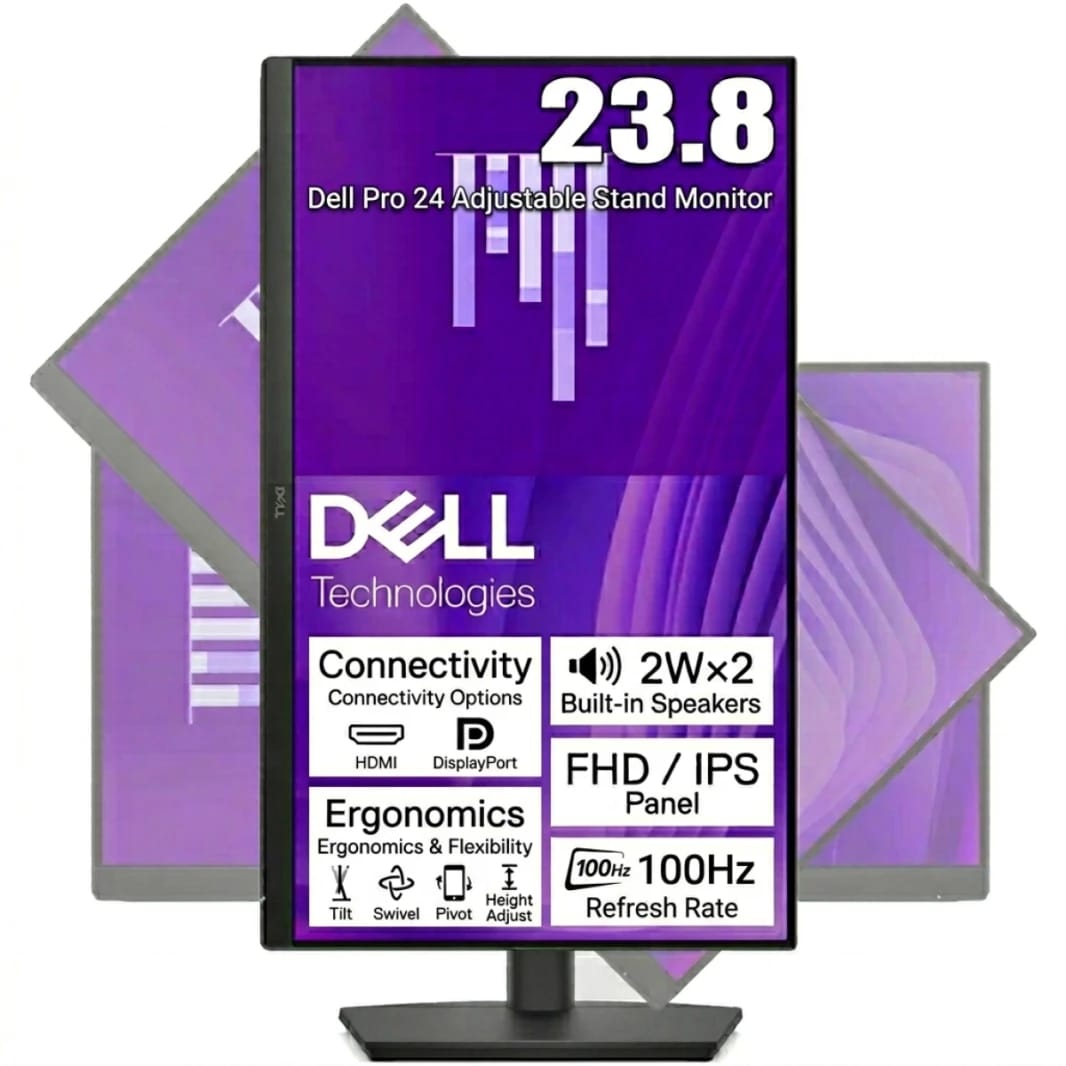 شاشة ديل برو 24 القابلة للتعديل - E2425HSM | 23.8" FHD IPS | معدل تحديث 100Hz | سماعات بقوة 2 وات | حامل مريح بالكامل