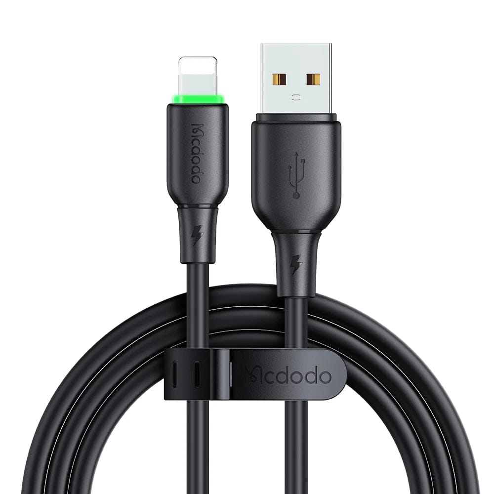 كابل ماكدودو من USB إلى Lightning مع ضوء LED بطول 1.2 متر وشحن سريع - أسود وبيج