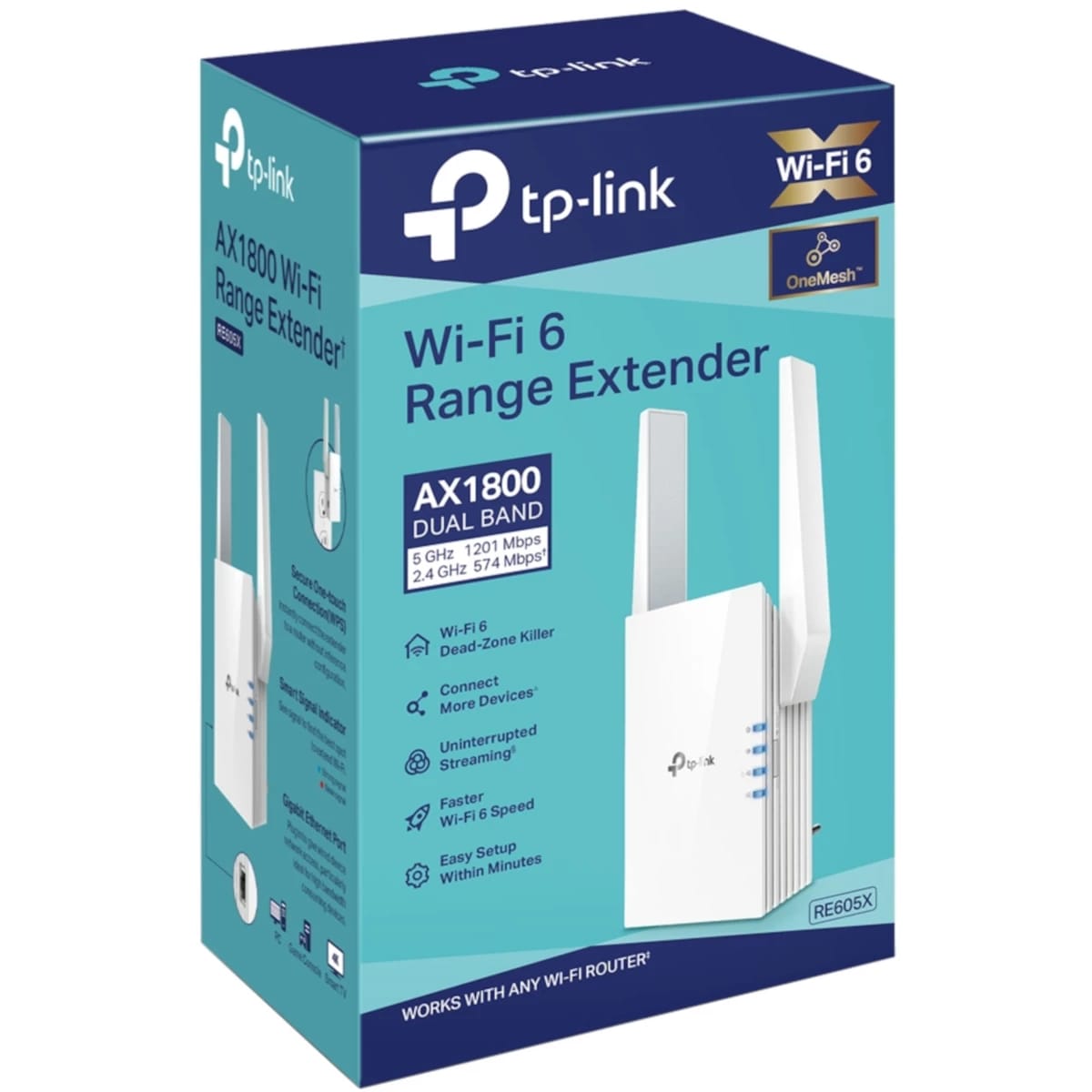 موسع نطاق TP-Link RE605X AX1800 WiFi 6 يغطي حتى 1500 قدم مربع و30 جهاز بسرعة تصل إلى 1.8Gbps بوضع AP ومنفذ جيجابت